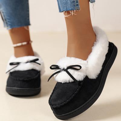 Winter Warme Baumwollpantoffeln Damen Kunstfell Verdicken Plüsch Haus-Slipper Frau Komfort Rutschfest Indoor Boden Baumwollschuhe Schneestiefel
