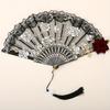 Vintage Spanische Flamenco Rose Spitze Handfächer Elegant Schwarz Faltbar Party Hochzeit Fächer 1 Stück/2 Stück Option für Besondere Anlässe
