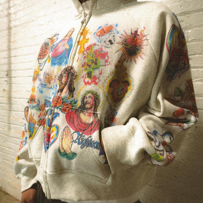 2025 American Retro Gothic Rock Letter 3D Printed Sweater Harajuku Style Hooded Loose Versatile Sweatshirt Jacket