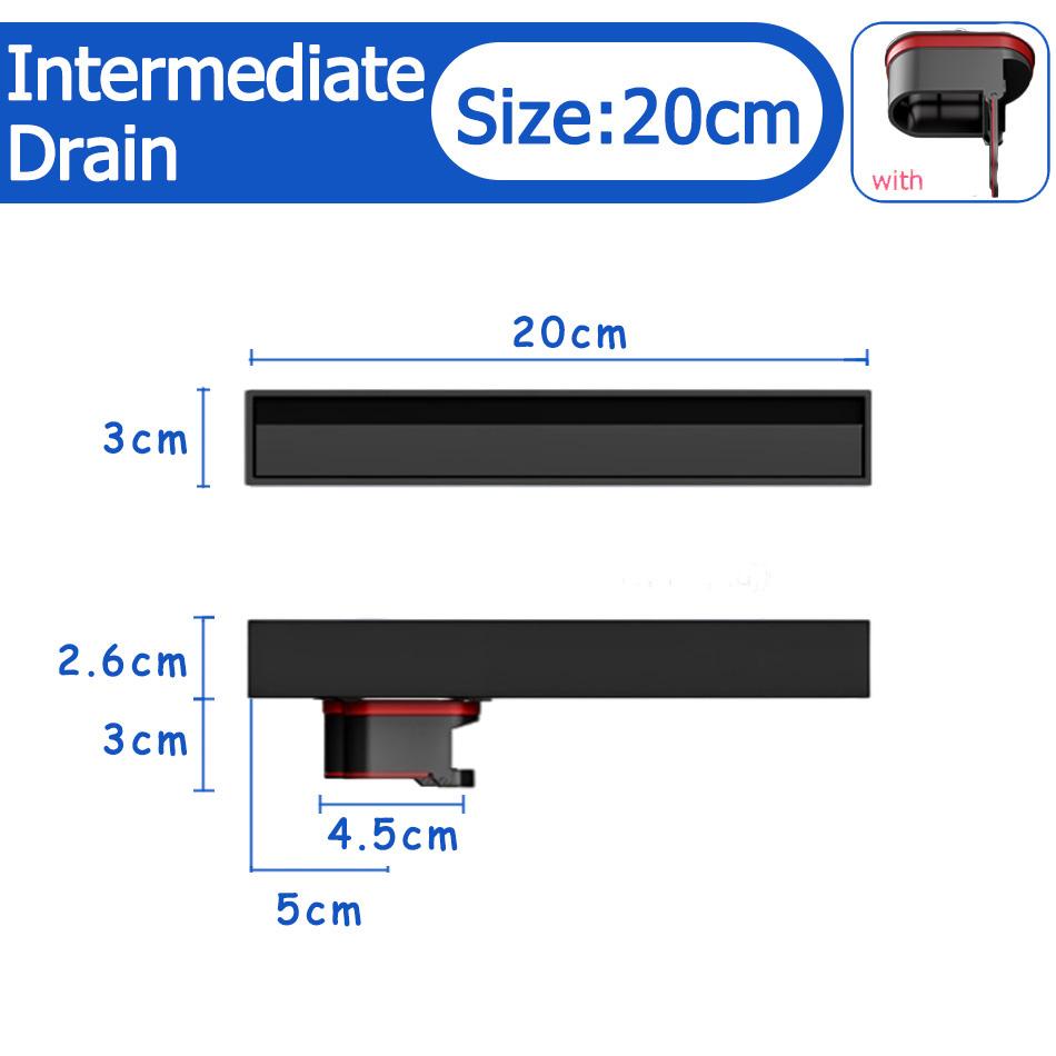 Bathroom Shower Floor Drain Black 304 Stainless Steel Rectangle Lavatory WC Long Linear Drainage Side Floor Drains 30 40 50cm