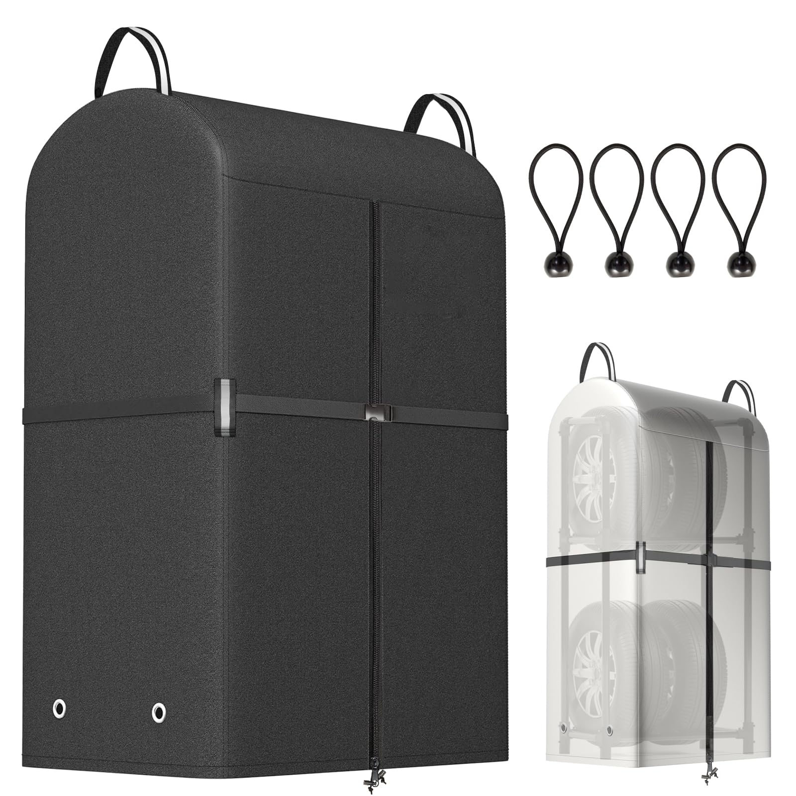 

SUPTEMPO Outdoor Waterproof Tire Rack Cover for 4 Tires, 420D Thick, Reversible, Reflective at Night, with Handle, Waterproof Zipper, Tire Storage, Pr