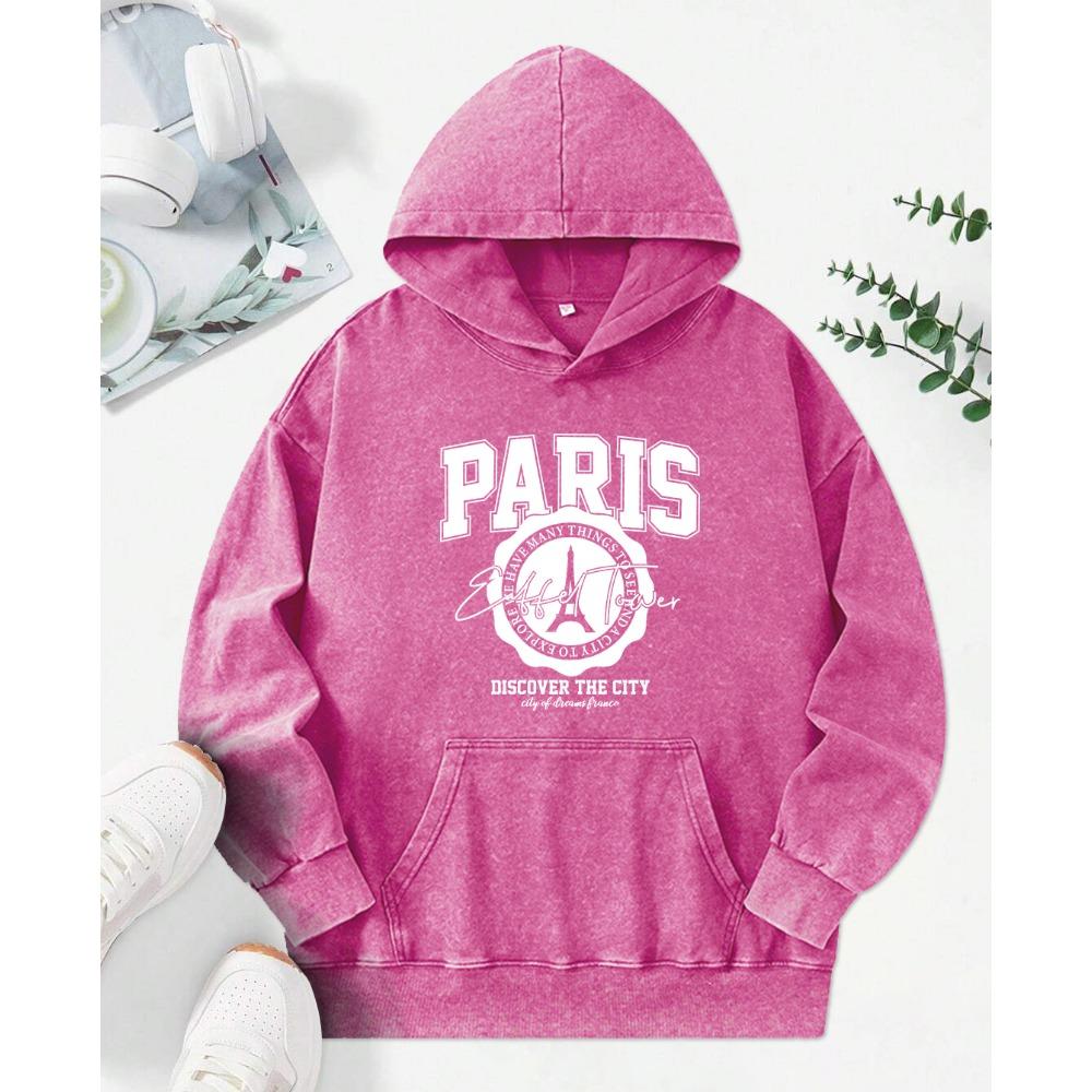 Paris Entdecke die Stadt Print Damen Hoodies Baumwolle Oversize Pullover Herbst Weich Streetwear Hip Hop Damen Kapuzenpullover