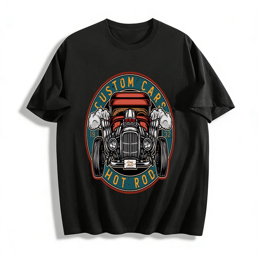 Vintage 1932 Hot Rod Custom Car Print Tee American Auto Culture Top Pure cotton T-shirt XXS
