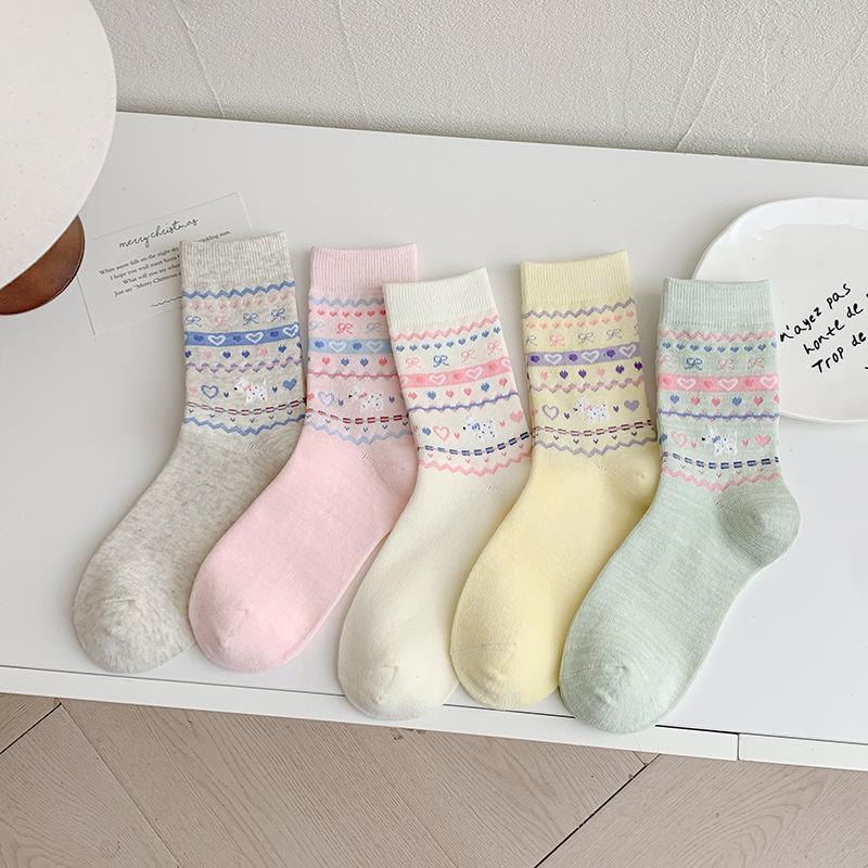 Socks Medium Tube Autumn Cute Bow Stacking Socks Fresh And Sweet Wind Tube Socks