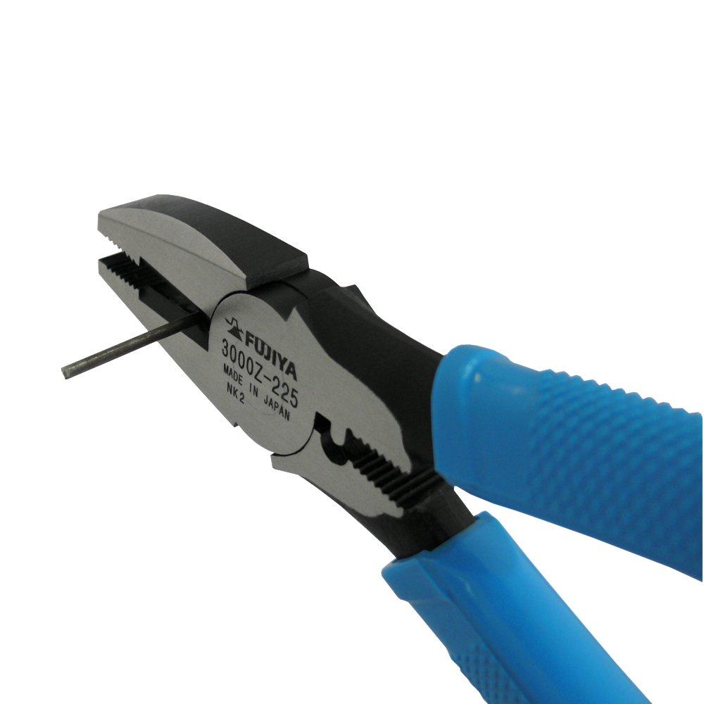 Fujiya Power Pliers grip and simple crimping capable of cutting piano wire up to 2mm in Blue Electrician's (with electrical-resistant function) 225mm,