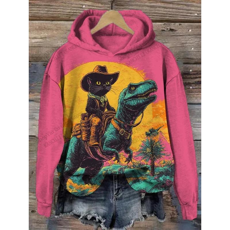 Cartoon Cat And Dinosaur 3d Print Graphic Hoodies Men Women Fashion Oversized Hoodie Sweatshirt Coat Women Sweats Animal Clothes