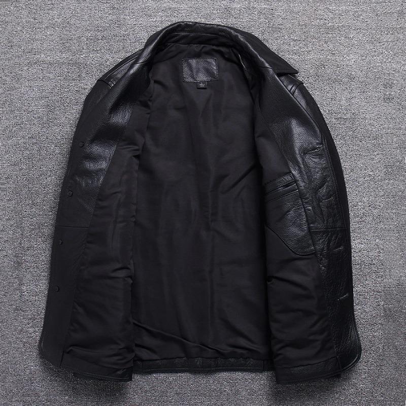 Chinesische Größe Echte Kuhhornschnallen Echte Rindslederjacke Herren Echtledermantel Klassische schwarze Jacke Lässige Lederbekleidung Herbst
