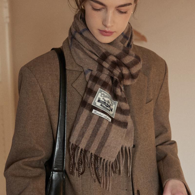 NONLOCAL Daily check wool muffler - Beige Check