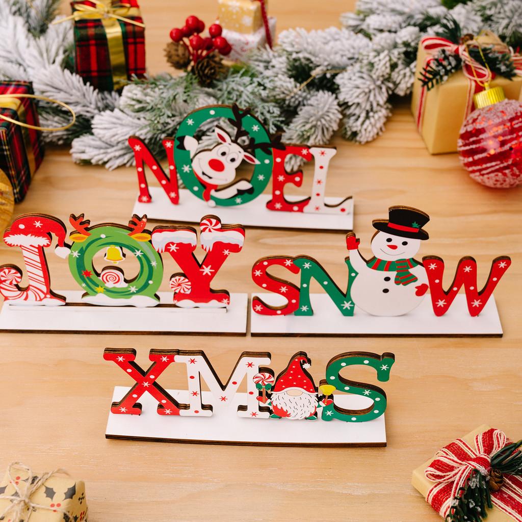 Wooden Christmas Cheerful Desk Decorations Featuring Colorful Santa Snowman And Reindeer