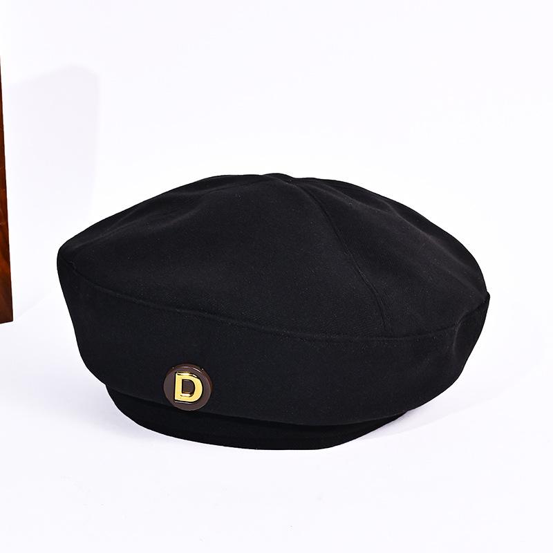Korean Version of Autumn and Winter New Sweet Hat for Women Versatile Letters Small Label Bele Painter Hat Retro Face Showing Small Beret Hat