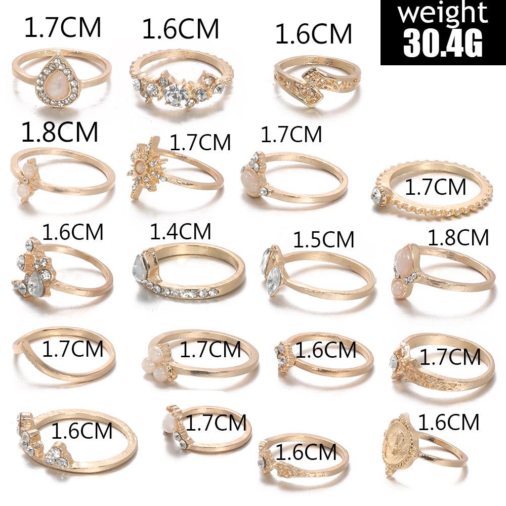 Special For 19-Piece Set Of Diamond-Encrusted Joint Rings, Retro Hollow Star Water Drop Ring Set.
