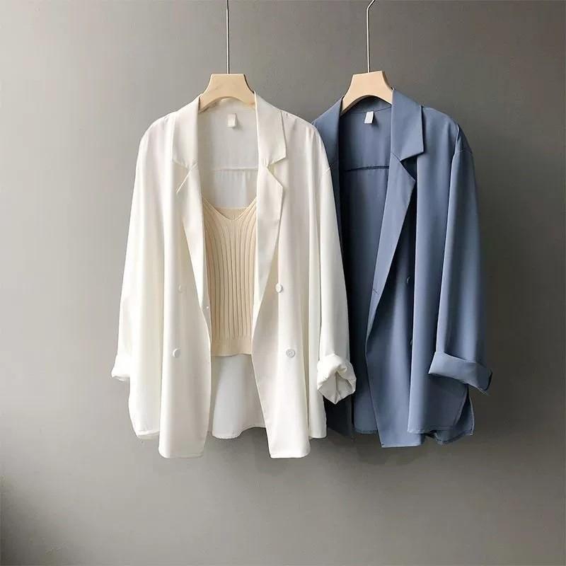 Women's Oversized Double Breasted Blazer Lightweight Casual Summer Work Suit Jacket