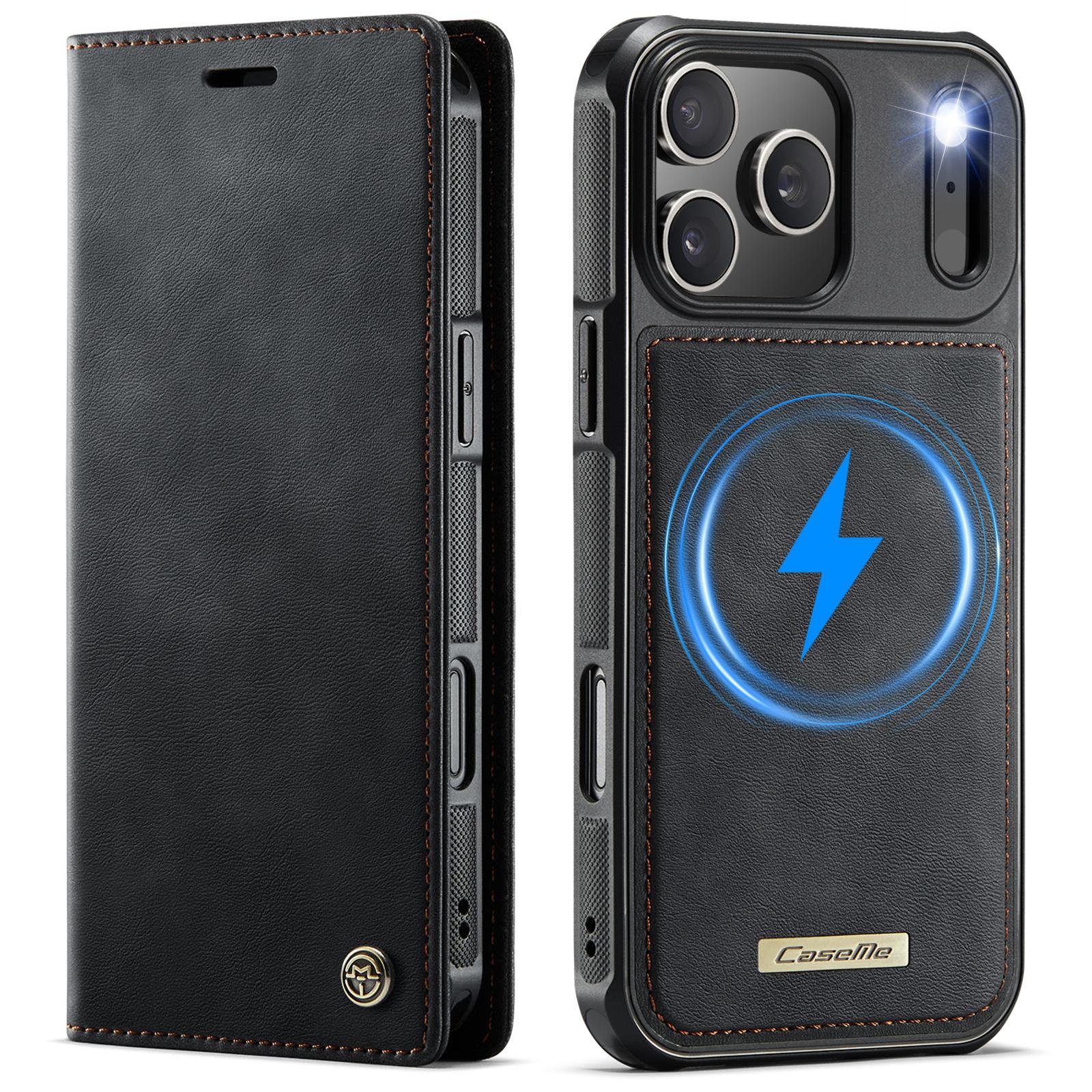 CaseMe-C49 2-in-1 Removable Flip Wallet Case For iPhone 17 Pro Max Luxury Premium PU Leather Card Slots Holder Phone Back Cover 17*8.5*2.2cm чёрный