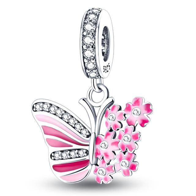 Fit Armbänder 925 Silber Bunte Charms Perlen Liebe Schmetterling Biene Blume Baumeln Für Diy Schmuck Geschenk Machen