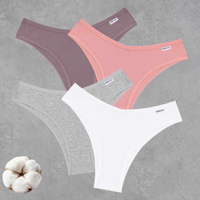 4PCS Seamless Cotton Bikini Panties For Women Sexy Low Waist Breathable Brazilian Pants Female Soft Intimate Lingerie
