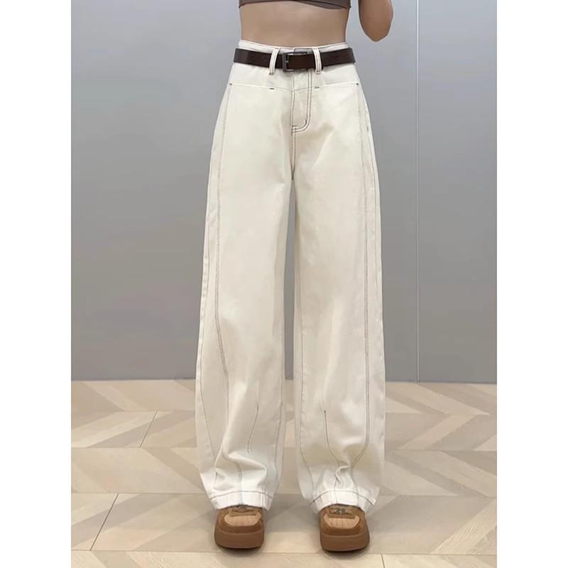Women's Fleece-Lined Wide-Leg Jeans: Cozy Autumn/Winter Style, Scimitar Design, Plus Size, Ideal for Pear Shapes, Floor-Length.
