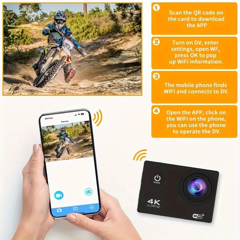 4K Action Camera 1080P/30FPS WiFi 2.0" 170D Underwater Waterproof Helmet Video Recording Camera Sports Cameras Outdoor Mini Cam