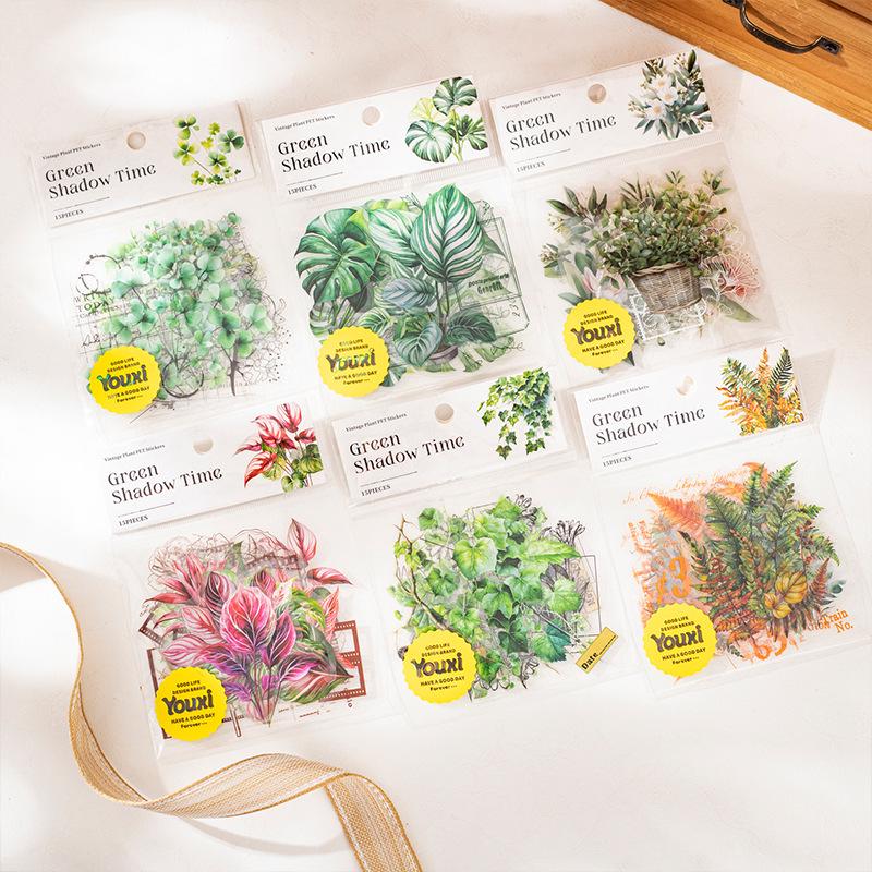 Green Shade Plant Collage PET Stickers - 6 Designs