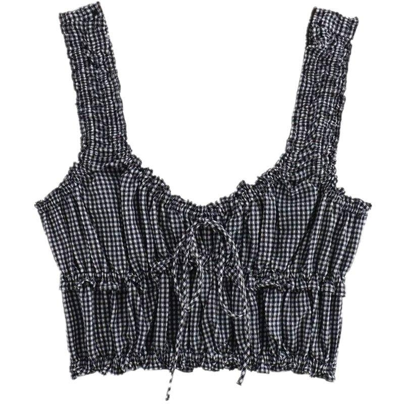 Fashion Style 2024 Summer New Arrival Women's Sling Silm Easiest for Match Plaid Short Tops 3115309 064