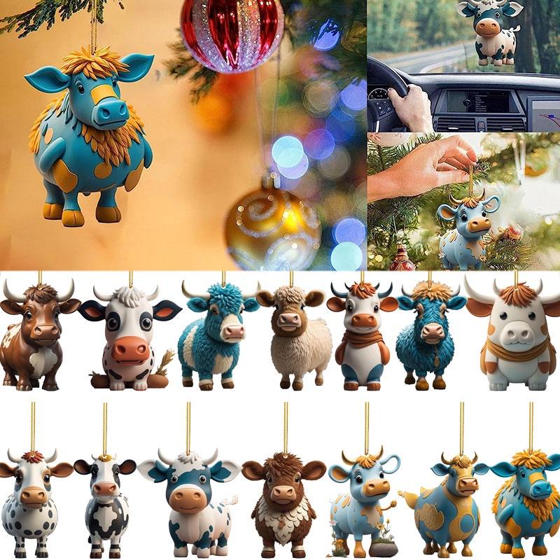 Colorful Cartoon Cow Car Hanging Ornament For Christmas Tree Home Decor