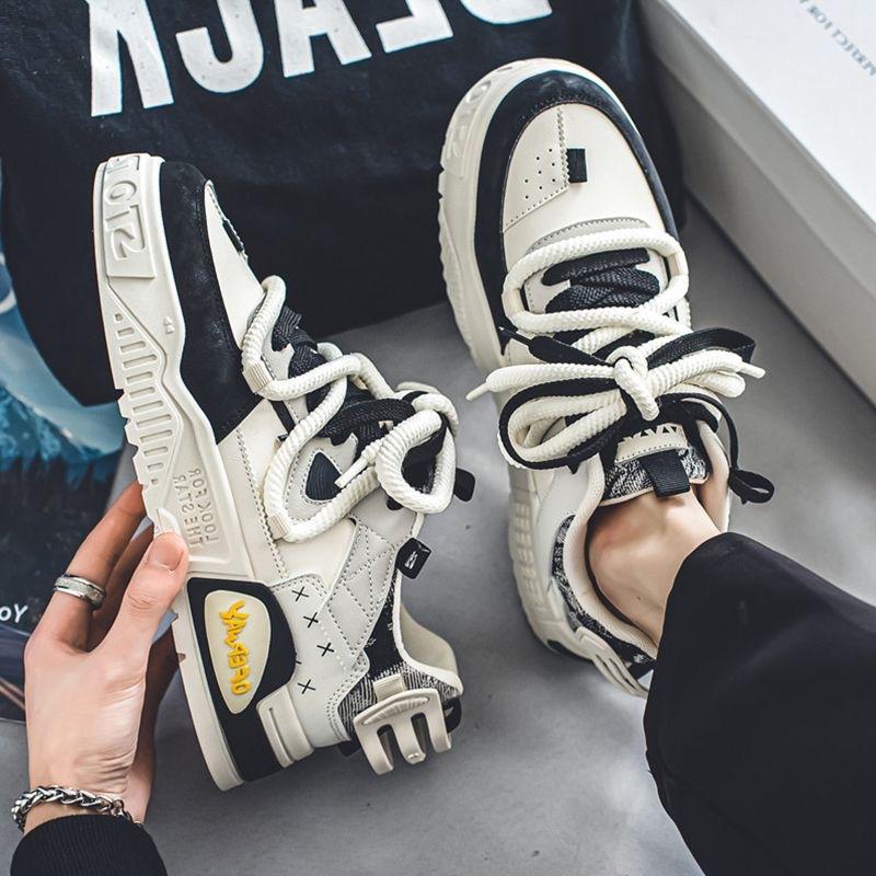 Men's Autumn Vulcanized Shoes Pu Leather Breathable Sneakers Men Lace-up Jogging Shoes Platform Shock-absorbing Men Casual Shoe