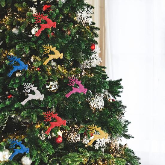 10Pcs Plastic Reindeer Hanging Ornaments Christmas Tree Glitter Elk Decorations Holiday Party Xmas Gifts