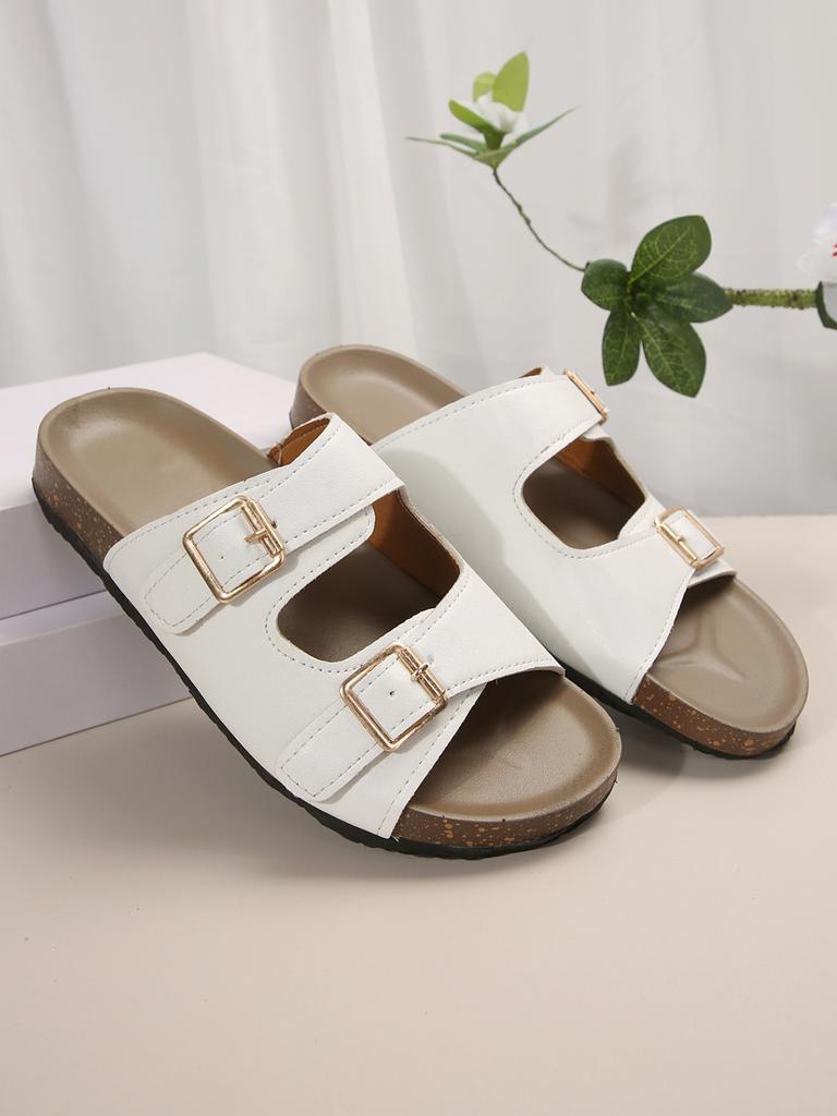 Casual Thick-bottomed Cool Slippers Women's Summer New Double Belt Buckle Outer Wear One-word Large-size Beach Slippers Women