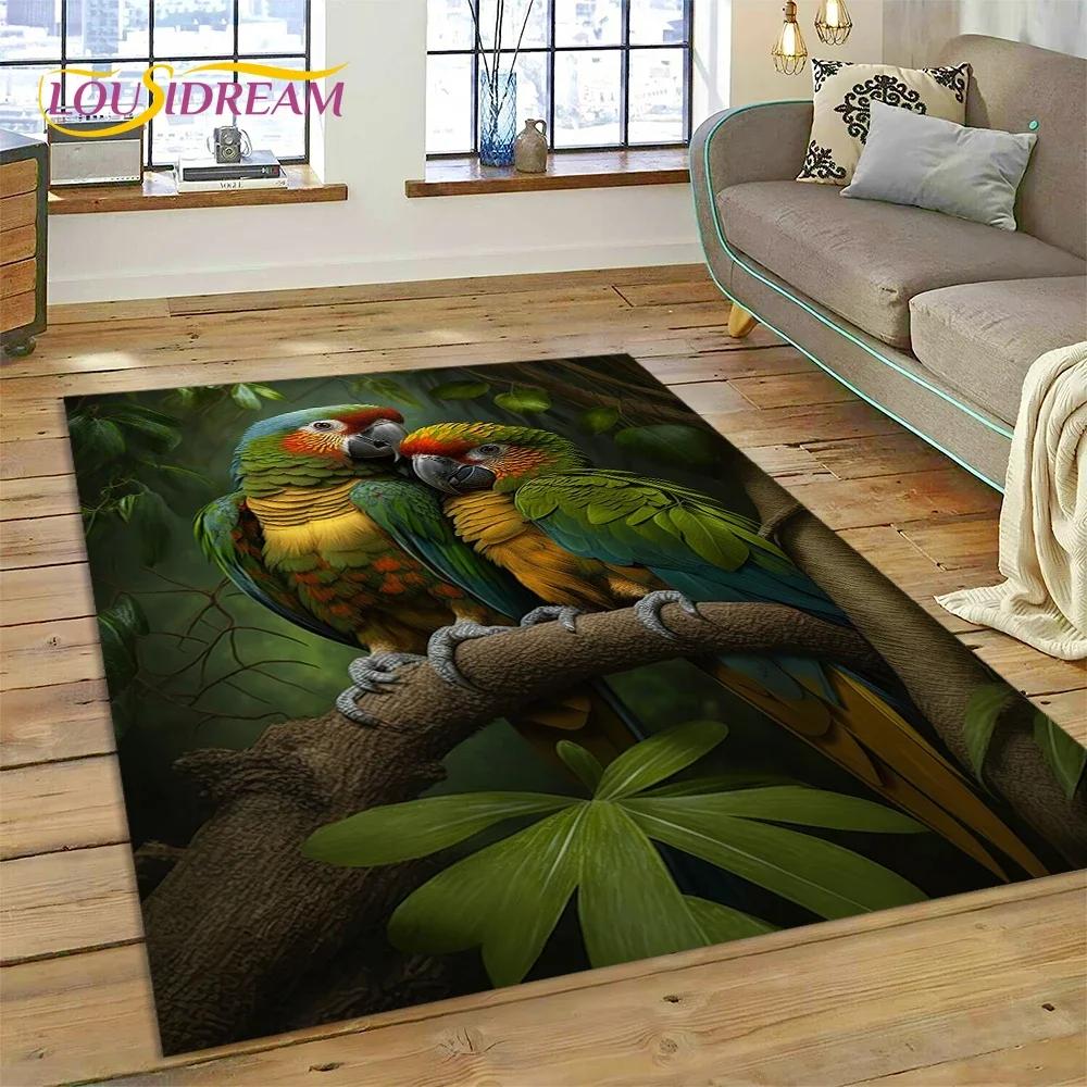 Niedlicher Teppich mit Traumvögeln, Papagei, Pfau, Cartoon-Motiv, für Schlafzimmer, Wohnzimmer, Zuhause, Sofa-Dekoration, Kinderspiel, große Deko-Bodenmatte