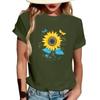 Women's Fashionable Round Neck Casual Retro Print Short Sleeved T-shirt Top