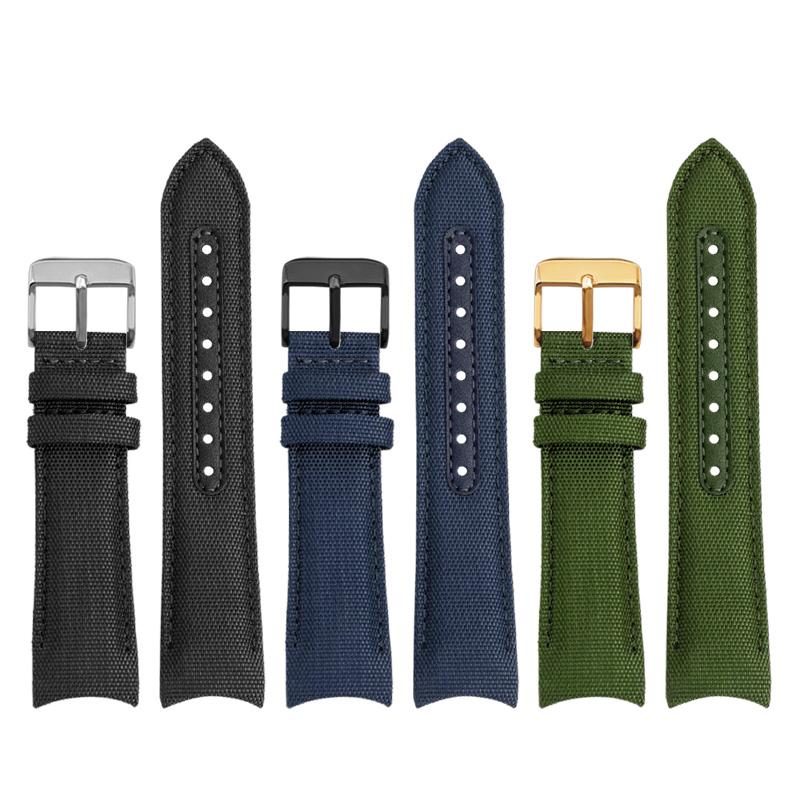 Curved End Watchband for Omega Seamaster 300 Watchband Nylon Canvas Wrist Bracelet for Seiko Rolex Water Ghost Straps 20mm 22mm