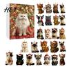 Holiday Countdown Gift Box 24 Day Cat Advent Calendar with Acrylic Christmas Ornaments, 2D Flat Animal Themed Ornaments Hanging Decorations, Xmas Tree