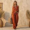 Completi da Donna 2 Pezzi Top Corto Senza Maniche e Pantaloni Lunghi a Gamba Larga Set Coordinati Casual Abbigliamento Estivo per Viaggi Vacanze Relax