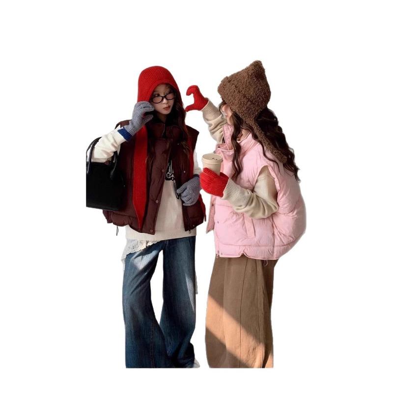 Small large size candy color down cotton jacket vest women's new stand-up collar thickened loose short vest jacket
