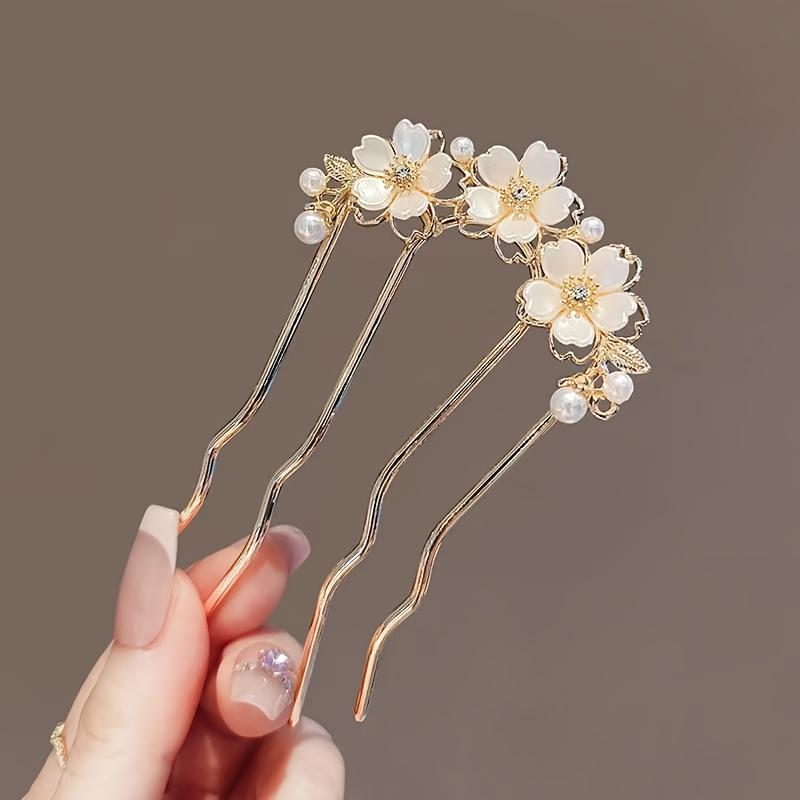 Elegant Golden Floral Hairpin Comb with Imitation & Upturned Design for Women - Vintage Style Alloy Hair Accessory