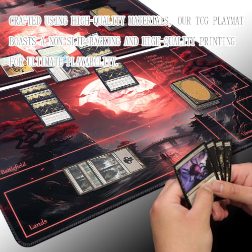 MTG Playmat Size 24 X 14 Inch, Free Storage Bag, Non-Slip Printed Backing, Perfect for Card Game Enthusiasts, TCG Playmat (Includes Zone, Blood Moon S