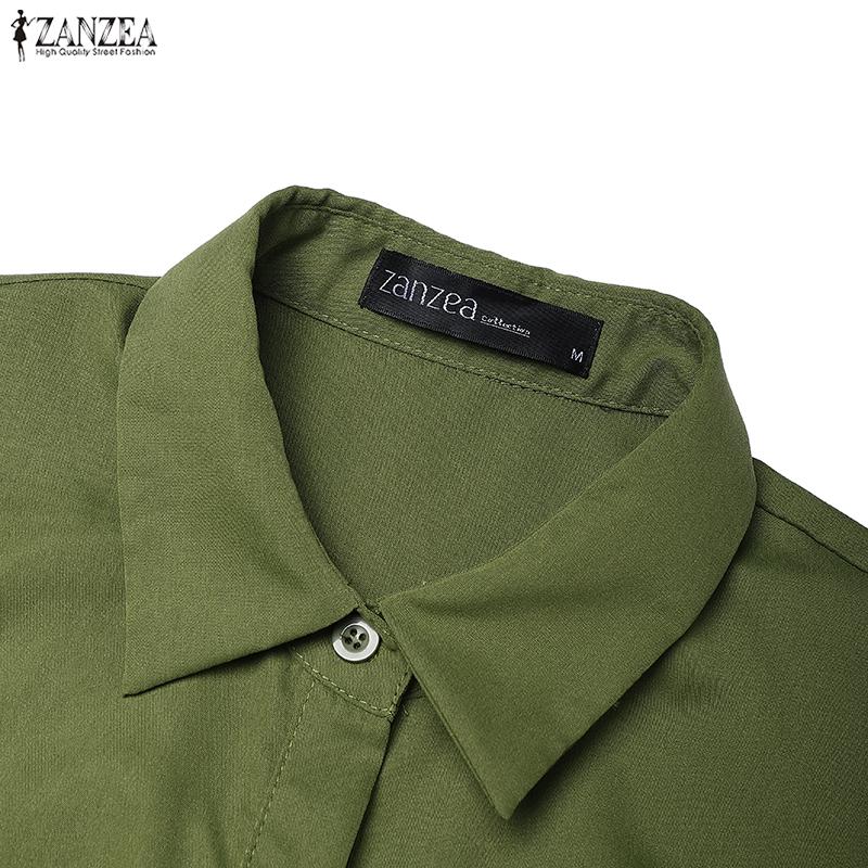 ZANZEA Damen Klassischer Kragen Freizeit 3/4 Ärmel Faltenkleid