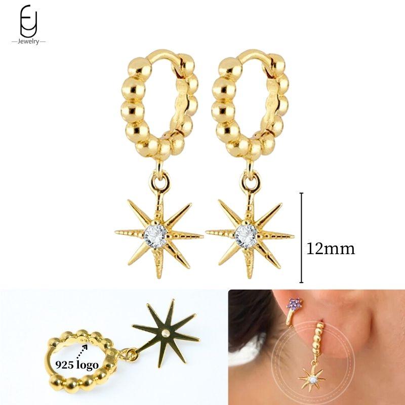 925 Silver Ear Needle White Crystal Gold Earrings for Women Luxury Water drop/Heart/Flower Pendant Earring Fine Jewelry