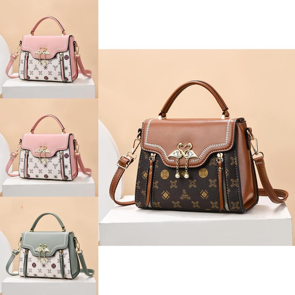 Fashion Pvc Small Square Bag With Rhinestone Swan Decoration And Printed Design For Casual Daily Use