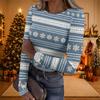 Women's Casual Long Sleeve Christmas Print Neck Ribbed Knit Top