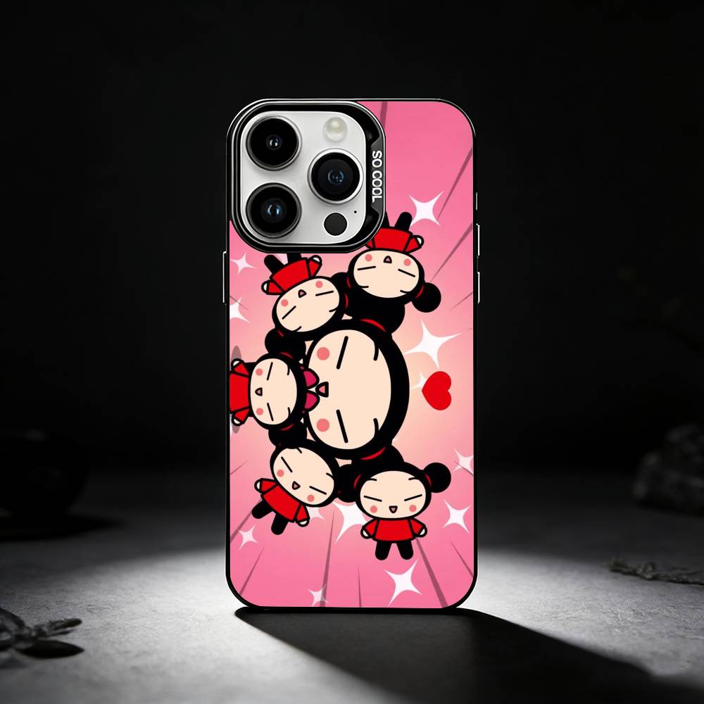 Pucca Cute Love Phone Case For iPhone 17,16,15,14,13,12,11 Plus,Pro Max,XS,Colored silver phone case