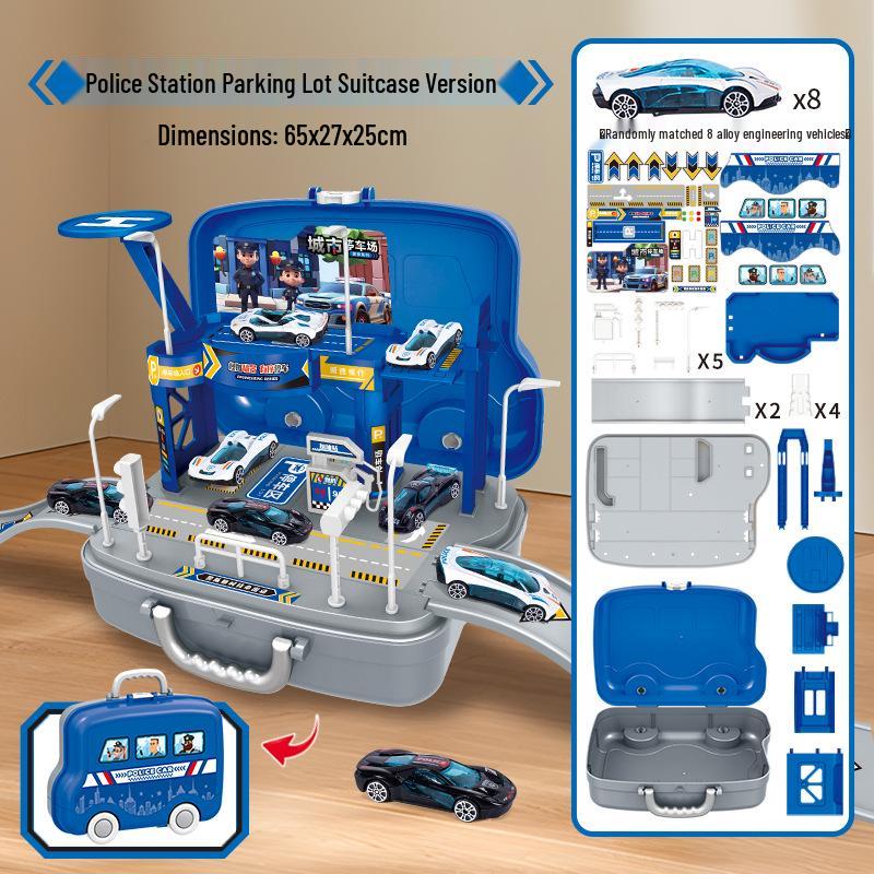Multifunctional Police Building Blocks Set with Vehicle Launcher and Urban Rail Parking Garage