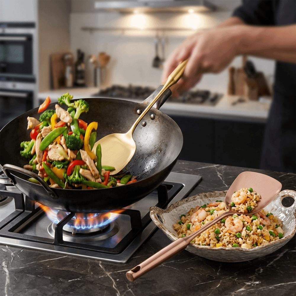 Long Handle Cooking Turner Rustless Steel Stir Fry Utensil Kitchen Tool  Household Cooking золотой