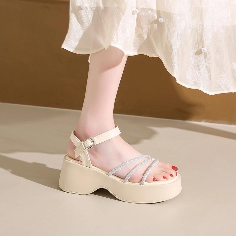 

2025 New Women s Flat Sandals Thick Base Soft Bottom for Sports Beach Wear Comfortable Summer Shoes 35 бежевый