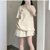 Women 2 Piece Outfits Cherry Embroidery Polo Shirt + Shorts Set Casual Tracksuit