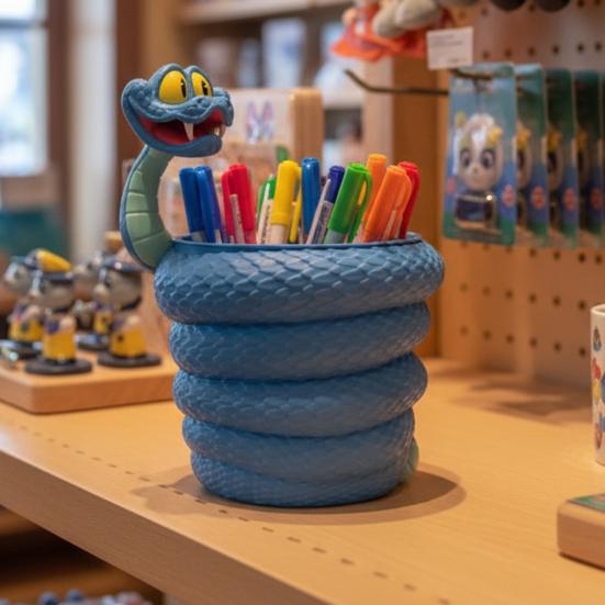 Contenitore per popcorn riutilizzabile, grande capacità, portatile, stampato in 3D, a forma di serpente blu, per snack e popcorn, regalo da collezione per gli appassionati di film di cartoni animati