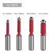 1/4pc 1/2inch 12mm Shank End Dual Flutes Ball Bearing Flush Router Bit Straight Shank Trim Wood Milling Cutters for Woodworking