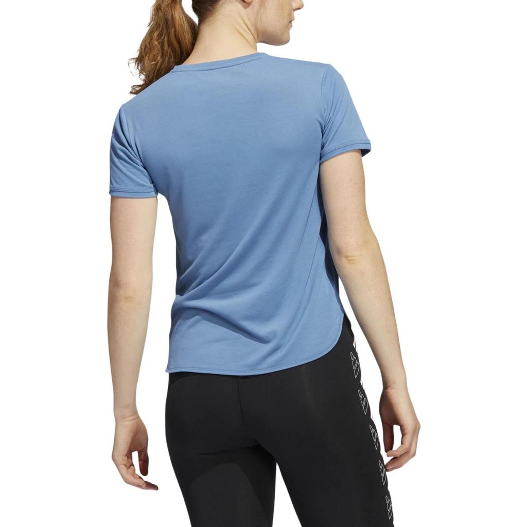 Adidas Solid Color Casual Round Neck Short Sleeve T-Shirt Women Tops Blue HD9565