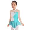 Stilvolles Tanzkleid für Kinder, Mädchen, langärmelig, Netz-Patchwork, Pailletten, Kunstdiamanten, Dekor, Kleid zum Skaten