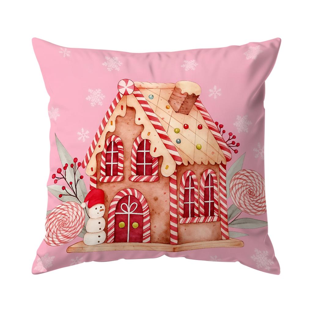 Pink Christmas Gingerbread Man Pillowcase Bedroom Sofa Cushion Cover 100% Polyester Living Room Cushion Pillowcase Home Decor