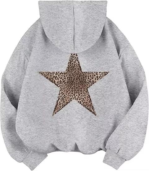 2025 Autumn New Trend Star-shaped Print Pattern Hooded Shirt - Leopard Print Loose Hooded Sport Shirt - Environmentally
